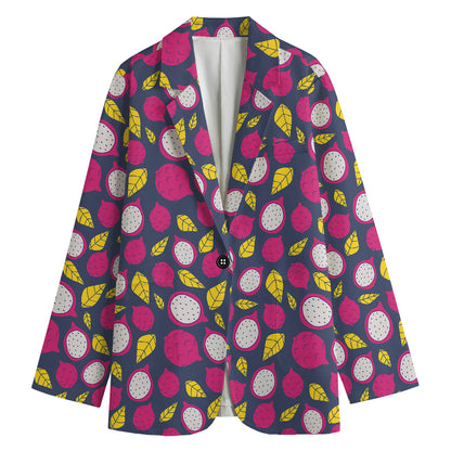 Purple Pitaya Pattern Print Women's Cotton Blazer