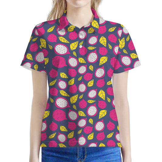 Purple Pitaya Pattern Print Women's Polo Shirt
