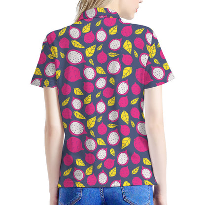 Purple Pitaya Pattern Print Women's Polo Shirt