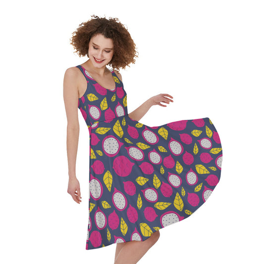 Purple Pitaya Pattern Print Women's Sleeveless Dress