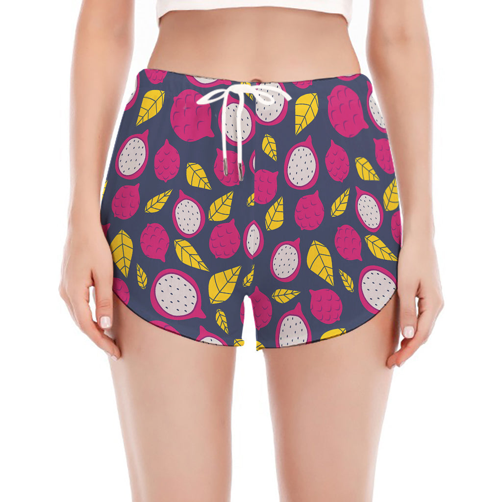 Purple Pitaya Pattern Print Women's Split Running Shorts