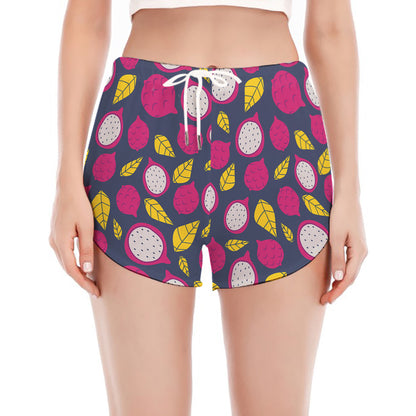 Purple Pitaya Pattern Print Women's Split Running Shorts