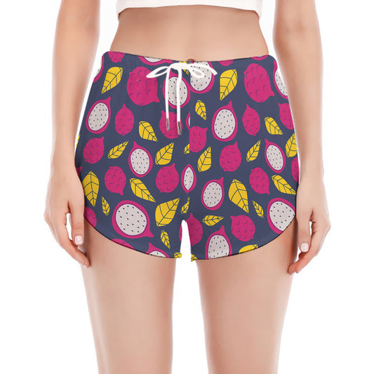Purple Pitaya Pattern Print Women's Split Running Shorts