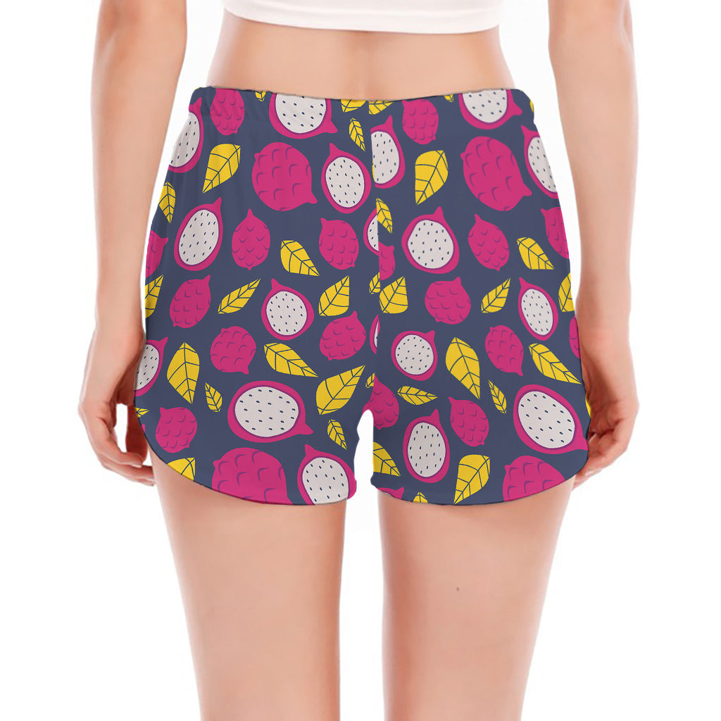 Purple Pitaya Pattern Print Women's Split Running Shorts