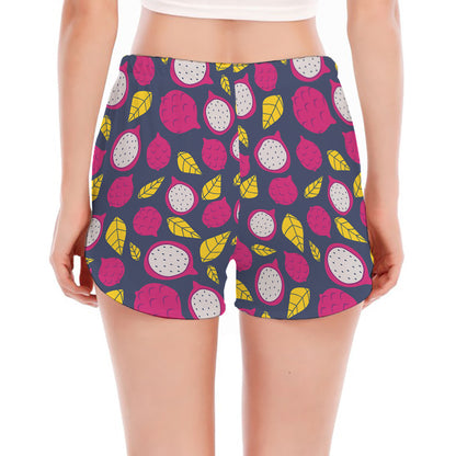 Purple Pitaya Pattern Print Women's Split Running Shorts