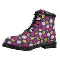Purple Pitaya Pattern Print Padded Collar Lace Up Boots