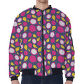 Purple Pitaya Pattern Print Zip Sleeve Bomber Jacket