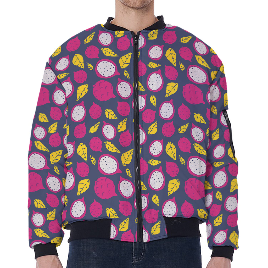 Purple Pitaya Pattern Print Zip Sleeve Bomber Jacket