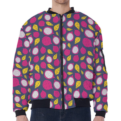 Purple Pitaya Pattern Print Zip Sleeve Bomber Jacket