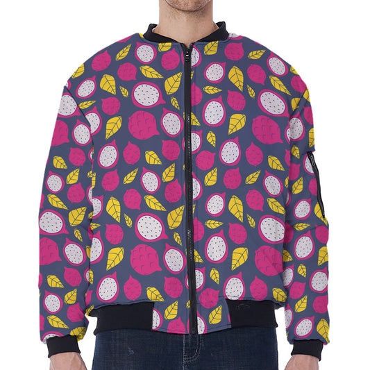 Purple Pitaya Pattern Print Zip Sleeve Bomber Jacket