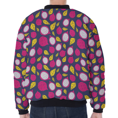 Purple Pitaya Pattern Print Zip Sleeve Bomber Jacket