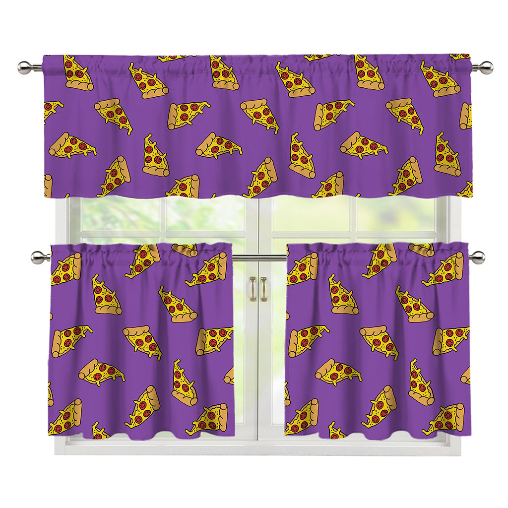 Purple Pizza Pattern Print 3 Piece Kitchen Curtains