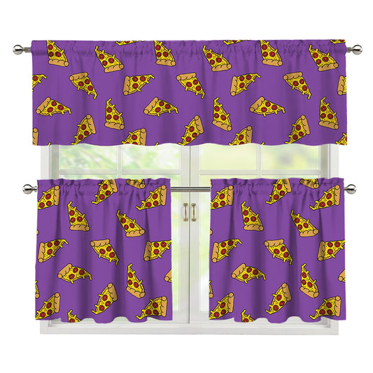 Purple Pizza Pattern Print 3 Piece Kitchen Curtains