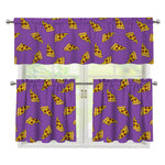 Purple Pizza Pattern Print 3 Piece Kitchen Curtains