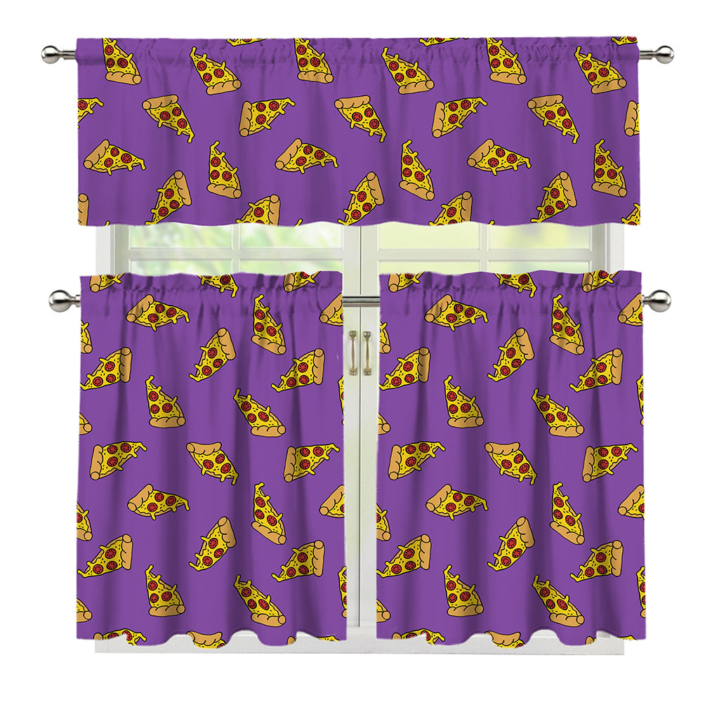 Purple Pizza Pattern Print 3 Piece Kitchen Curtains