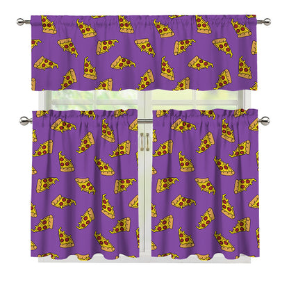 Purple Pizza Pattern Print 3 Piece Kitchen Curtains
