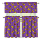 Purple Pizza Pattern Print 3 Piece Kitchen Curtains