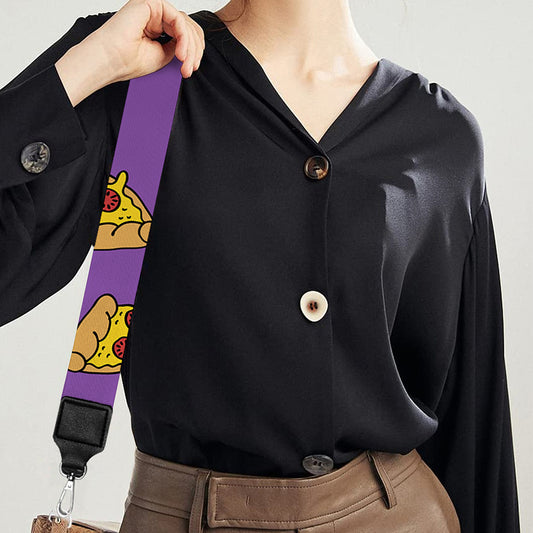 Purple Pizza Pattern Print Bag Strap