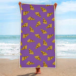 Purple Pizza Pattern Print Beach Towel