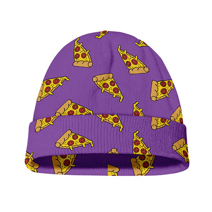 Purple Pizza Pattern Print Beanie
