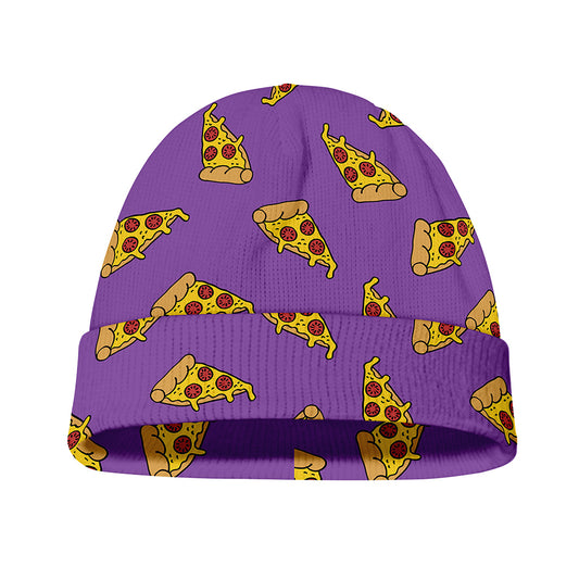 Purple Pizza Pattern Print Beanie