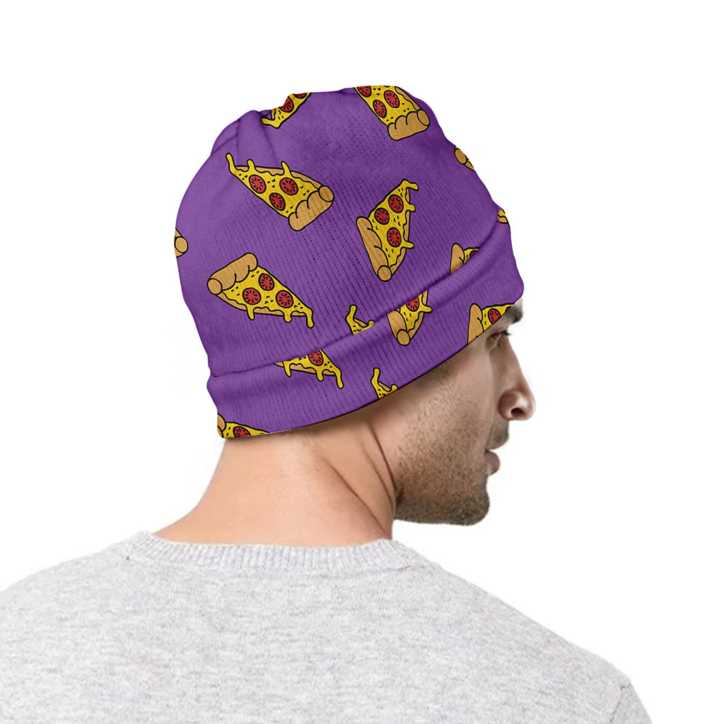 Purple Pizza Pattern Print Beanie