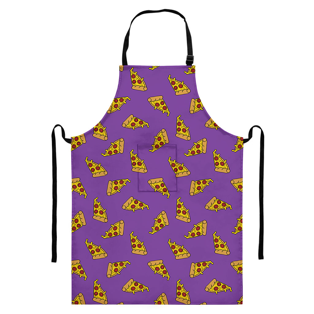 Purple Pizza Pattern Print Bib Apron With Pocket