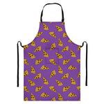 Purple Pizza Pattern Print Bib Apron With Pocket