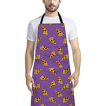 Purple Pizza Pattern Print Bib Apron With Pocket