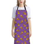 Purple Pizza Pattern Print Bib Apron With Pocket