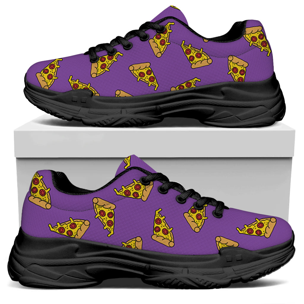 Purple Pizza Pattern Print Black Chunky Shoes
