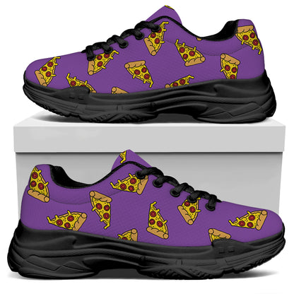 Purple Pizza Pattern Print Black Chunky Shoes
