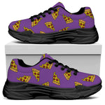 Purple Pizza Pattern Print Black Chunky Shoes