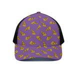 Purple Pizza Pattern Print Black Mesh Trucker Cap