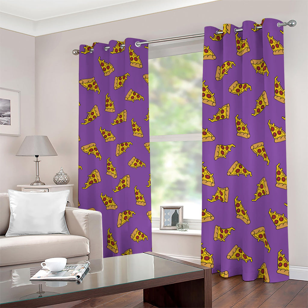 Purple Pizza Pattern Print Blackout Grommet Curtains