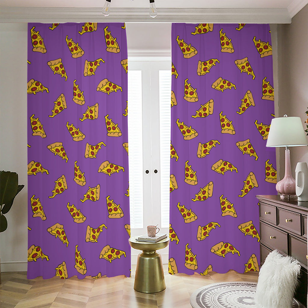 Purple Pizza Pattern Print Blackout Pencil Pleat Curtains