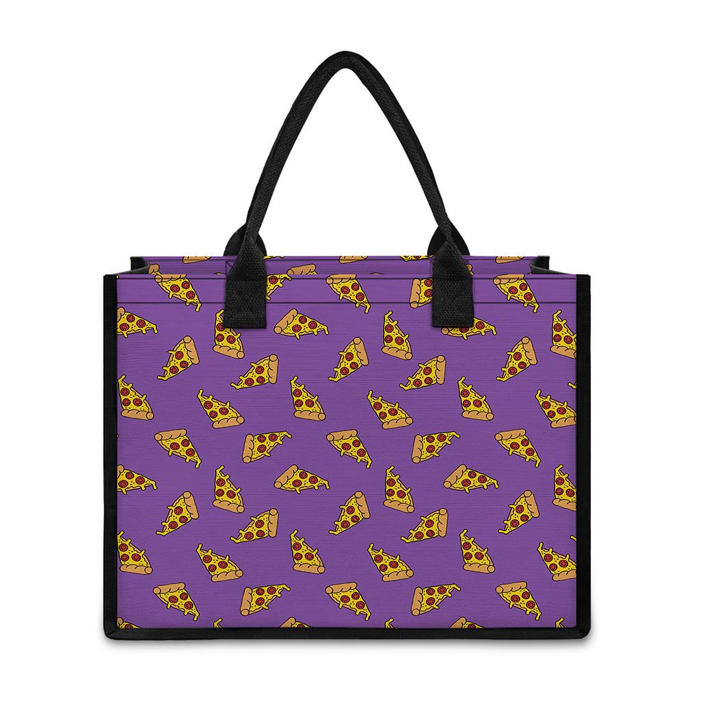 Purple Pizza Pattern Print Canvas Tote Bag
