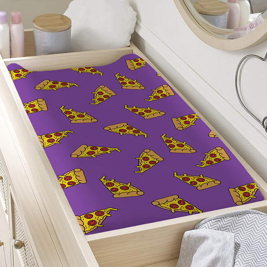 Purple Pizza Pattern Print Changing Pad Cover