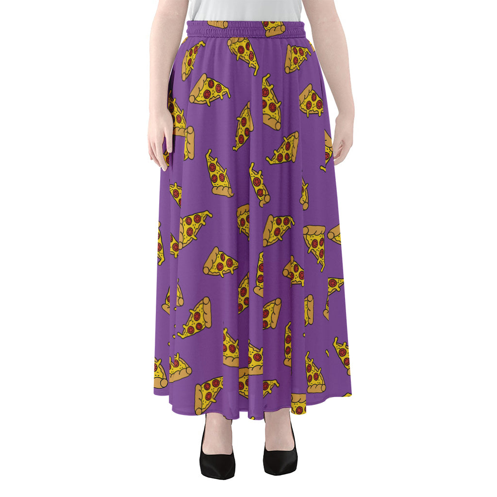 Purple Pizza Pattern Print Chiffon Maxi Skirt