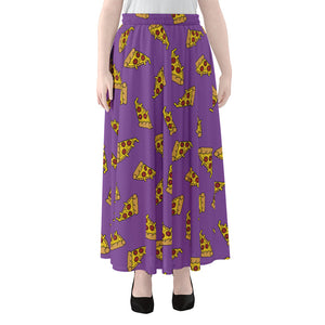 Purple Pizza Pattern Print Chiffon Maxi Skirt