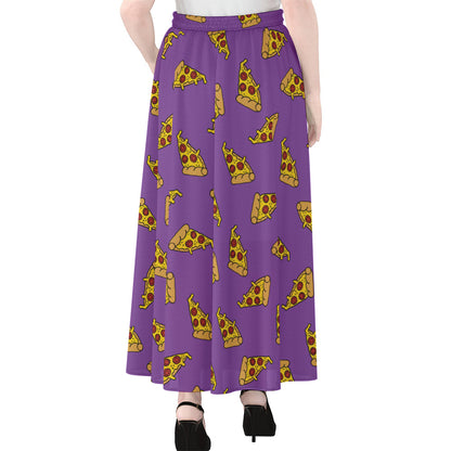 Purple Pizza Pattern Print Chiffon Maxi Skirt