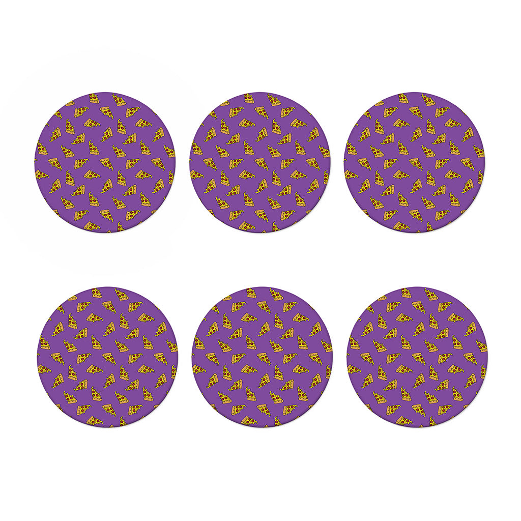 Purple Pizza Pattern Print Coaster Set
