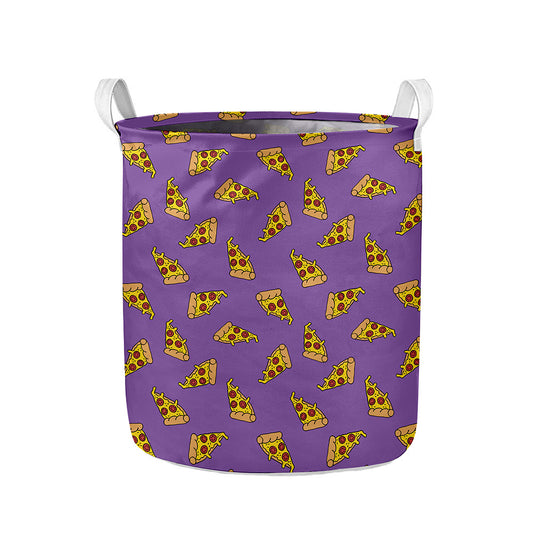 Purple Pizza Pattern Print Collapsible Laundry Basket