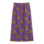 Purple Pizza Pattern Print Cotton Front Slit Maxi Skirt