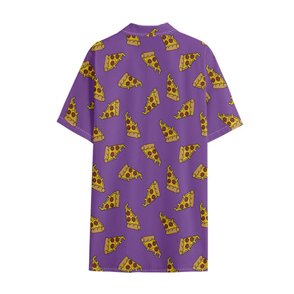 Purple Pizza Pattern Print Cotton Hawaiian Shirt