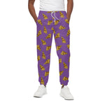 Purple Pizza Pattern Print Cotton Pants