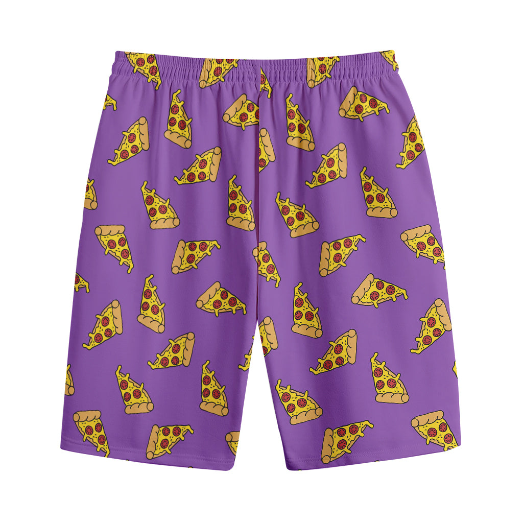 Purple Pizza Pattern Print Cotton Shorts