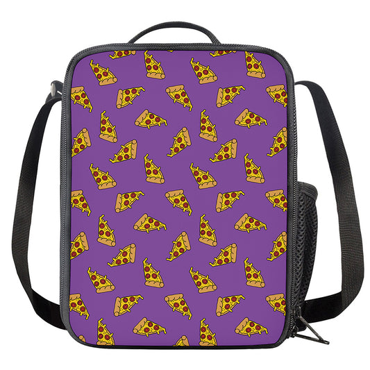 Purple Pizza Pattern Print Crossbody Lunch Bag