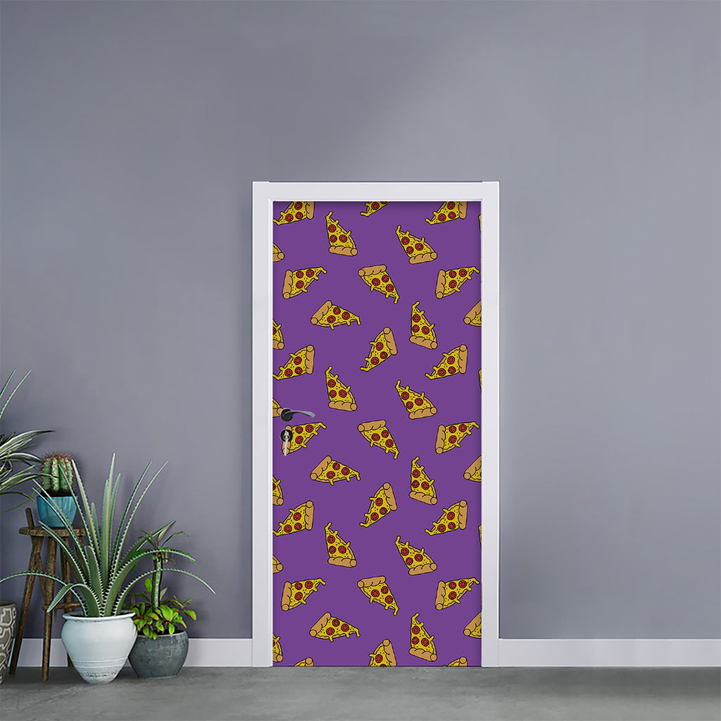 Purple Pizza Pattern Print Door Sticker