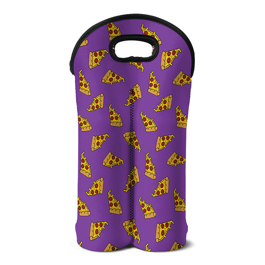 Purple Pizza Pattern Print Double Neoprene Wine Tote